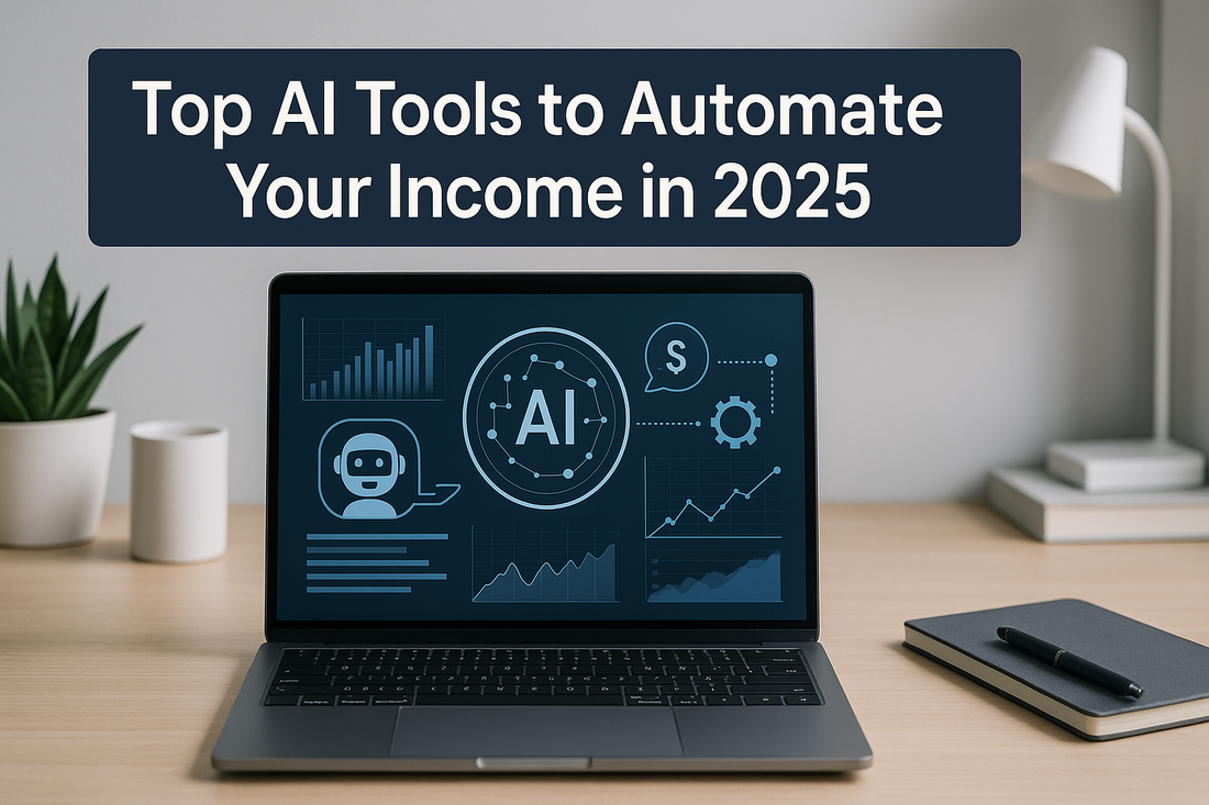 Laptop with AI automation dashboard showcasing top tools to boost passive income and side hustles in 2025